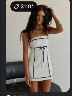 Strapless White Mini Dress with Black Trim
